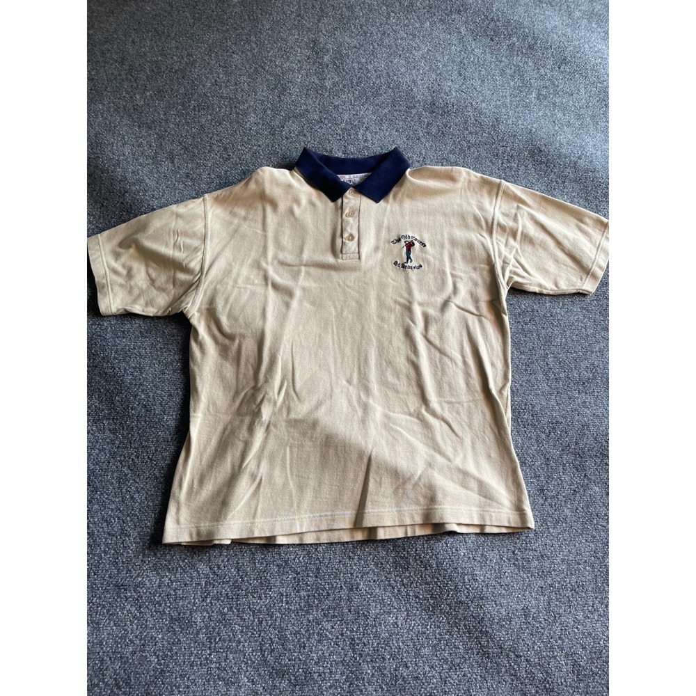 Clan‎ Royal St Andrews Old Course Golf Polo Shirt Mens Large Beige Made in UK